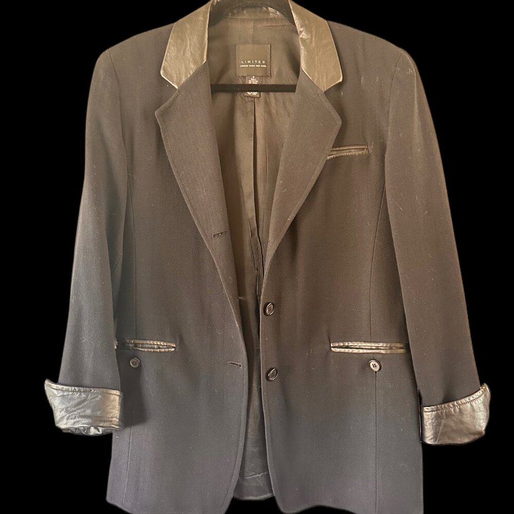 Limited classic black blazer size S,  with leather detail collar and cuffs